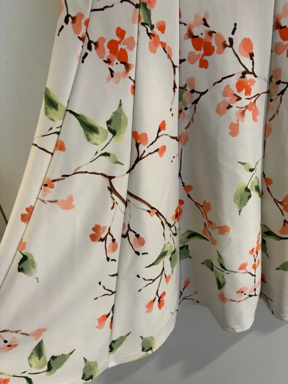 Gabby Skye White Midi Dress with Coral Floral Print size 4 swing style skirt